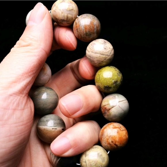 18mm 100% Natural Ocean Jasper Agate Gemstone Round Beads Bracelet Size 7 - Picture 6 of 10